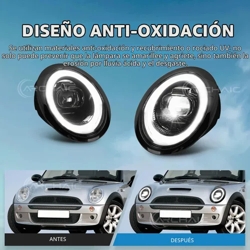 Vista 3 de Archaic Faros delanteros compatibles con Mini Coopers R50 R52 R53 2001-2007, luces delanteras W señales de giro secuenciales, animación DRL, par