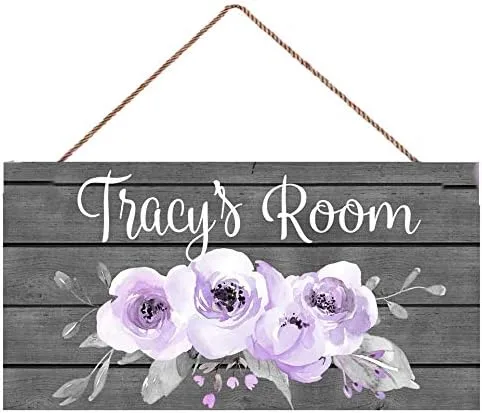 Vista 12 de Letrero de puerta para niños, flores de jardín de ciruelas de azúcar, placa de madera para colgar en la pared, regalo