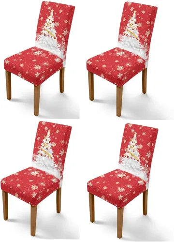 Vista 87 de Rnyleeg Fundas navideñas para sillas de comedor, fundas de asiento de comedor con estampado de campanas brillantes, juego de 1 funda suave y lavable