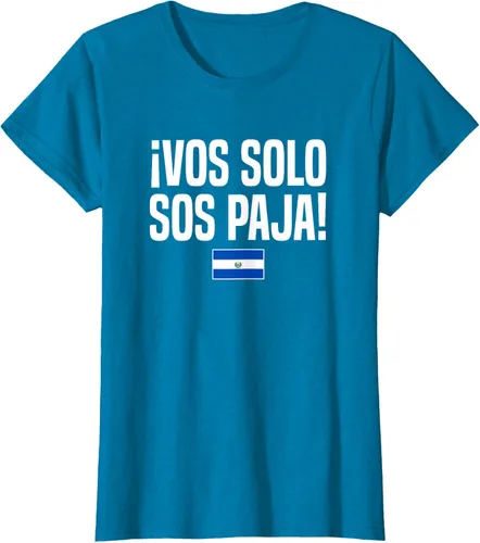 Vista 86 de Camiseta Vos Solo Sos Paja Salvadoran Slang Bandera de El Salvador, Negro
