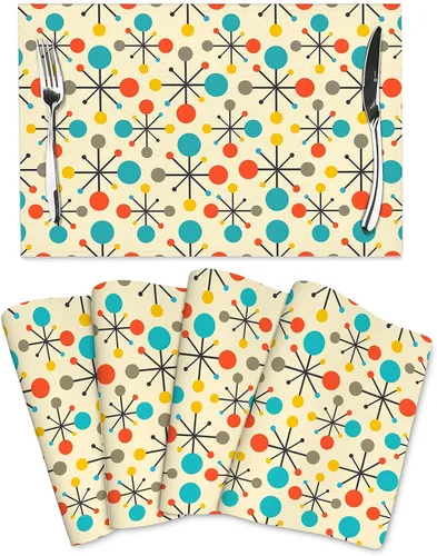 Vista 10 de Juego de 4 manteles individuales florales bohemios de lino de 12 x 18 pulgadas, manteles individuales de flores coloridas para cocina, mesa
