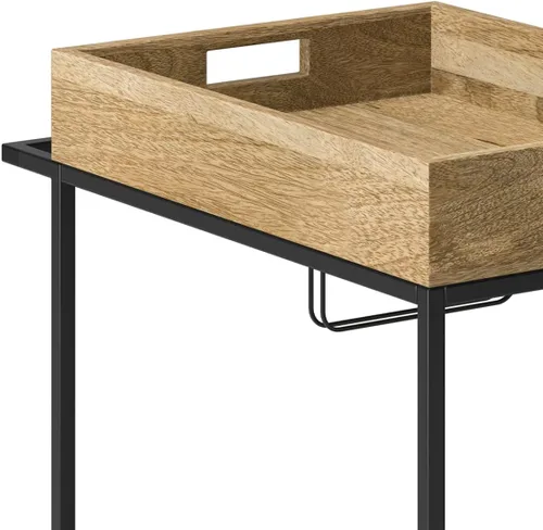 Vista 8 de SIMPLIHOME Simons - Carrito de barra de madera maciza de mango de 24 pulgadas de ancho, color natural, para sala de estar, comedor y cocina