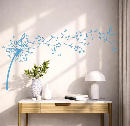 Vista 5 de Vinilo Adhesivo de pared Flores de diente de león Notas Musicales Patrones Pegatinas Mural Decoración grande (g1817) negro