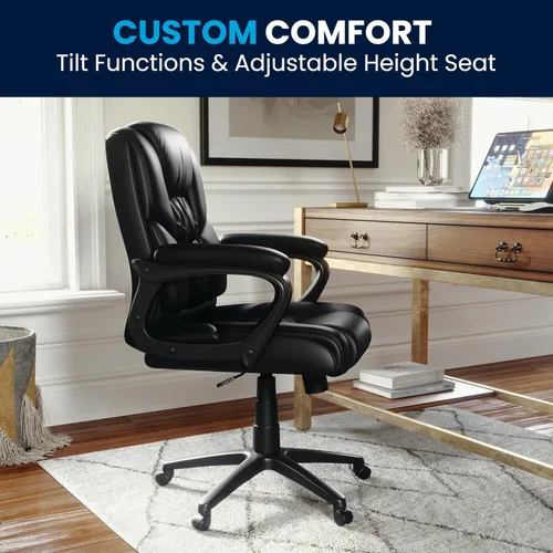 Vista 8 de Flash Furniture Fundamentals - Silla giratoria grande y alta de LeatherSoft para oficina y juegos, silla de oficina ergonómica con reposabrazos Negro