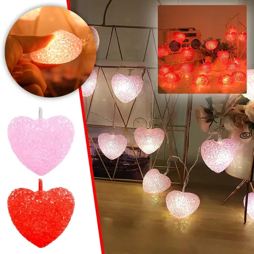 Vista 2 de Guirnalda de luces grandes de corazón para el día de San Valentín, 4.92 pies, 10 luces LED parpadeantes, funciona con pilas, decoración de San