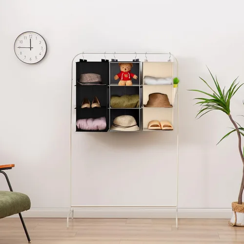 Vista 4 de YOUDENOVA Organizador colgante de armario, estantes de almacenamiento colgantes de 3 repisas, beige