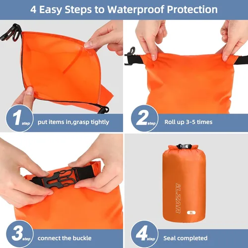 Vista 4 de 6 bolsas secas impermeables, bolsas secas ligeras para kayak, impermeables, bolsa impermeable al aire libre para kayak, senderismo, canotaje