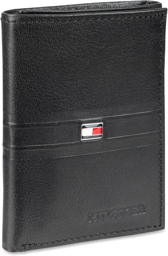 Vista 2 de Tommy Hilfiger - Cartera para hombre, triple pliegue, delgada, incluye ventana de identificación y tarjetero para tarjetas de crédito Rayas negras