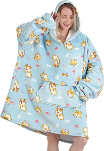 Vista 11 de Mewkou Manta con capucha para adultos, manta de forro polar Sherpa de gran tamaño con capucha para mujeres y hombres, café