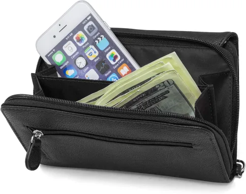 Vista 3 de MUNDI - Cartera de mano espaciosa con correa extraíble para la muñeca y función de bloqueo RFID para mujer negro L