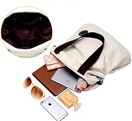 Vista 3 de ELEOPTION Bolso de hombro de la lona del estilo simple de la vendimia de las mujeres del bolso del bolso del shopper Hobo del bolso para las mujeres