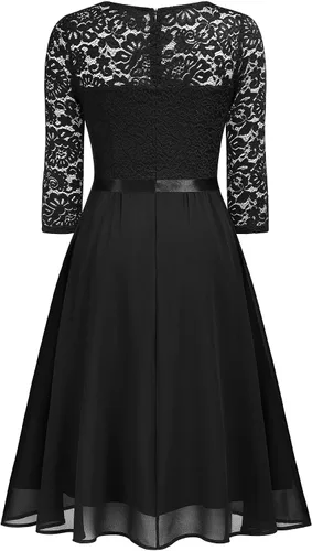 Vista 4 de MISSMAY Vestido de fiesta de dama de honor formal con encaje en V vintage para mujer