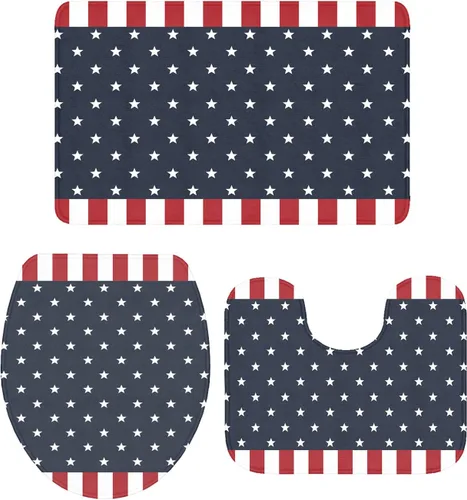 Vista 5 de Savannan Juego de 3 tapetes de baño, diseño patriótico de la bandera estadounidense, pentagrama, libertad, país, absorbente, suave, antideslizante