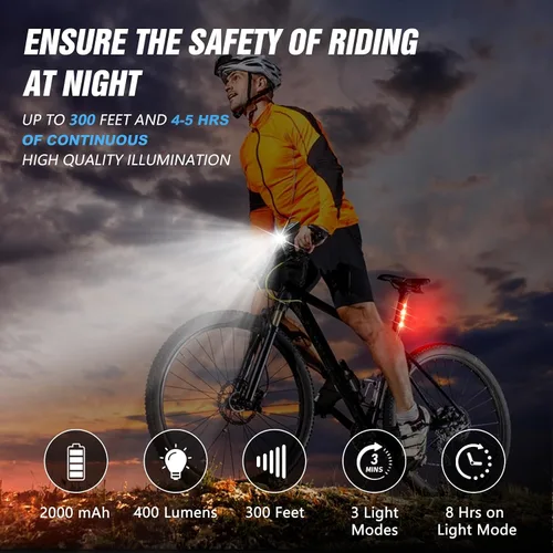 Vista 5 de WGGE Juego de luces recargables USB ultra brillantes, potente faro delantero y trasero para bicicleta, fácil de instalar para montar por la noche
