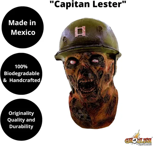 Vista 2 de Hyfive Capitán Lester Ejército Máscara de Cabeza Zombie Espeluznante Fiesta Disfraz