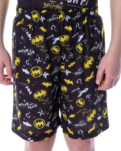 Vista 4 de DC Comics - Pijama de Batman listo para la acción de manga corta y pantalones cortos de 2 piezas de pijama de superhéroe