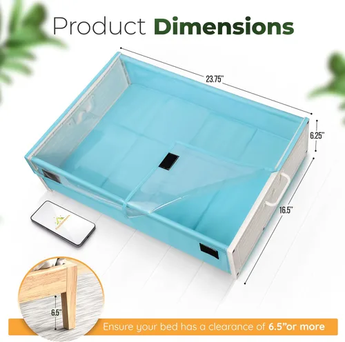 Vista 4 de Cajones de plástico para debajo de la cama con ruedas rodantes, contenedores de almacenamiento con asas dobles para un fácil acceso, organizador