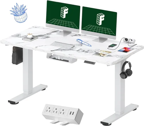 Vista 35 de FLEXISPOT EN2 Escritorio de pie de una pieza entera de 48 x 30 pulgadas con regleta eléctrica, arce Parte superior de arce + marco blanco