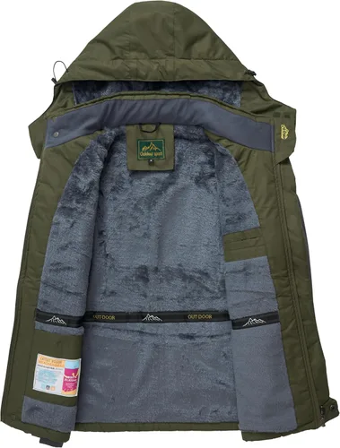 Vista 3 de Chaqueta de esquí de invierno para hombre, cálida e impermeable, forro polar, abrigo de nieve con capucha y resistente al viento, impermeable