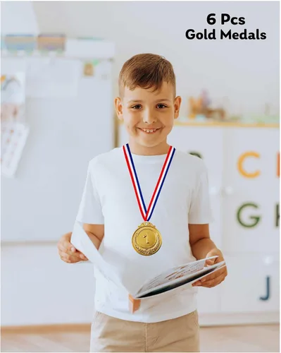 Vista 5 de Jauisus 6 medallas de oro para premios, medallas de metal para el primer lugar, estilo olímpico, premios para deportes, fiestas, torneos, premios