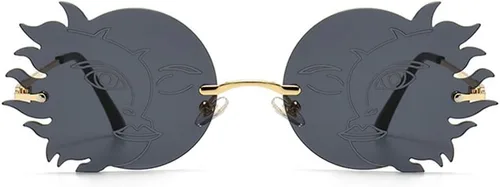 Vista 2 de ENTHYI Gafas de sol redondas sin montura para mujer, a la moda, divertidas, poligonales, con diseño de luna sonriente