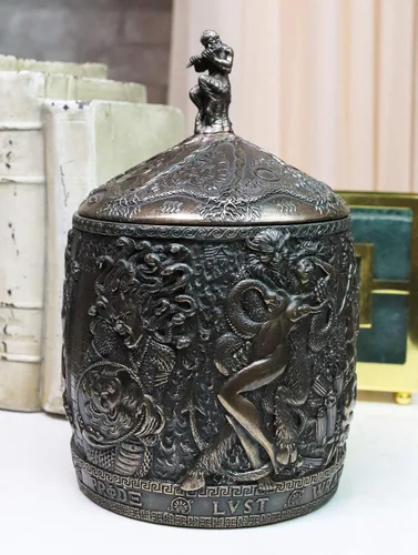 Vista 9 de Ebros Gift Antigua caja de Pandora mitológica idiomática griega con cacerola jugando flauta decorativa caja de baratija estatuilla 8 contenedores