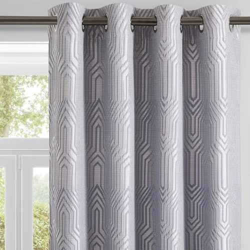 Vista 20 de Cortinas de patrón geométrico jacquard 100% opacas beige y plateado, 42 pulgadas de ancho y 63 pulgadas de largo, 2 paneles con aislamiento térmico