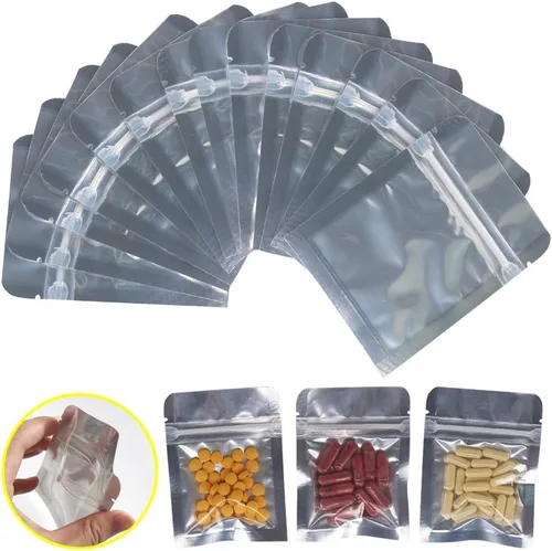 Vista 7 de Paquete de 200 bolsas de Mylar con cremallera de 3 x 4 pulgadas, bolsas de plata transparente resellables, bolsas reutilizables de papel de aluminio