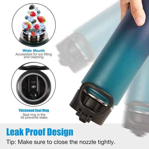 Vista 4 de Volhoply Botellas de agua aisladas con popote a granel, paquete de 4, botellas deportivas de acero inoxidable de 22 onzas con asa, tazas de agua