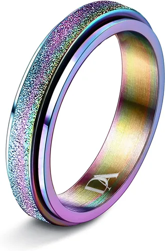 Vista 9 de Diamday Anillos Fidget para Mujeres y Hombres - Anillo Spinner de Acero Inoxidable 2/4 para Alivio de Ansiedad y Estrés con Purpurina Chorro