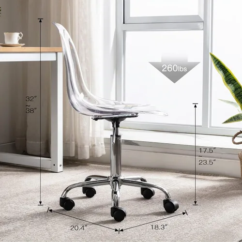 Vista 2 de Silla de escritorio transparente de acrílico con ruedas y altura