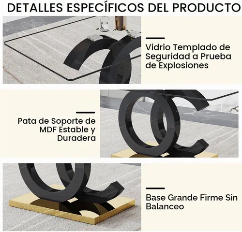Vista 6 de Ebullient - Juego de mesa de comedor de vidrio para 4, juego de mesa y sillas de 5 piezas, mesa de comedor rectangular moderna con tapa de vidrio