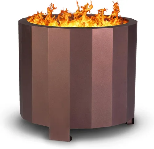 Vista 12 de Flash Furniture Titus - Chimenea de madera de grado comercial, sin humo, acabado de bronce, 19.5 pulgadas, portátil, cubierta impermeable