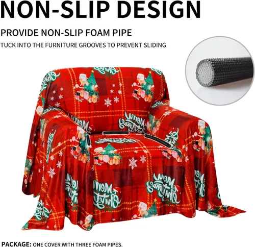 Vista 3 de Easy-Going Funda de Sofá para Silla de 80 x 102 Pulgadas Feliz Navidad, Funda de Terciopelo Jacquard para Sofá de 1 Cojín, Fundas Seccionales