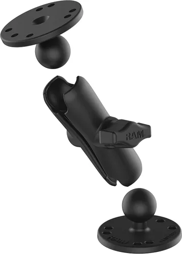 Vista 2 de RAM Mounts Soporte de bola doble universal con dos placas redondas RAM-B-101U con brazo mediano para montaje de taladrado