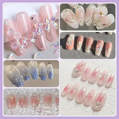 Vista 7 de Dijes acrílicos para uñas de múltiples formas y colores, arco de flores de corazón, estrella, mariposa, perla estrellada, joyas AB para decoraciones
