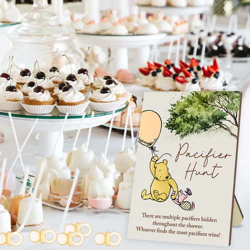 Vista 5 de Winnie Baby Shower Games-Winnie Baby ShowerDecoraciones-Pacififer Hunt Baby Shower Juegos-Baby Shower Mini Chupetes para Baby Shower Juego Juego