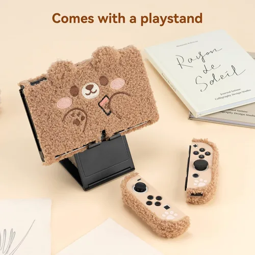 Vista 6 de GeekShare Cute Plush Protective Case Cover Compatible with Nintendo Switch OLED Console and Joy Con - Shock-Absorption and Anti-Scratch Skin Case