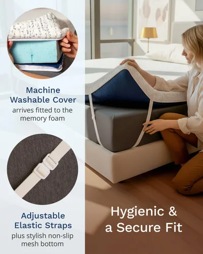 Vista 5 de ViscoSoft Cubrecolchón de espuma viscoelástica de 5,1 cm, seleccionado con alta densidad y ventilación, para cama individual - Funda de rayón