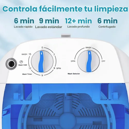 Vista 4 de Giantex Minilavadora portátil compacta, capacidad de 5.5 libras, pequeña lavadora de lavandería compacta con tambor giratorio y manguera de drenaje