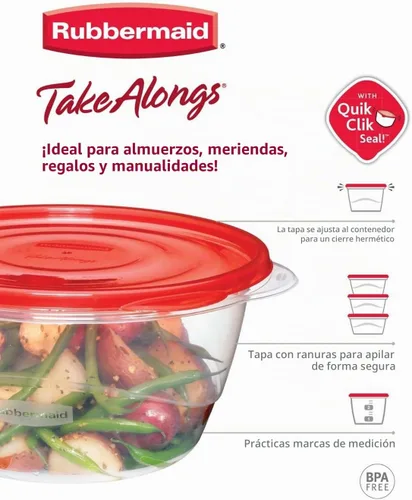 Vista 4 de Rubbermaid TakeAlongs - Recipientes de almacenamiento de alimentos sándwich, 2.9 tazas, chile tintado, 4