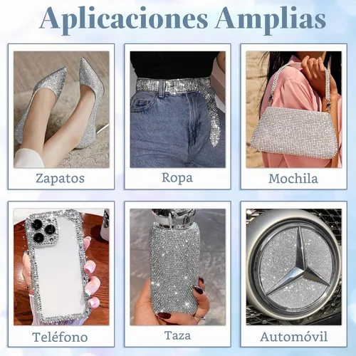 Vista 5 de Cludoo 3 rollos de cintas de diamantes de imitación, tiras de diamantes de imitación autoadhesivas plateadas