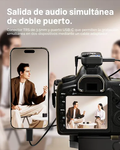 Vista 8 de Micrófono inalámbrico Hollyland Lark M2S Combo (RX de cámara + RX USB-C + cable Lightning) para iPhone/cámara/Android/PC, clip de titanio