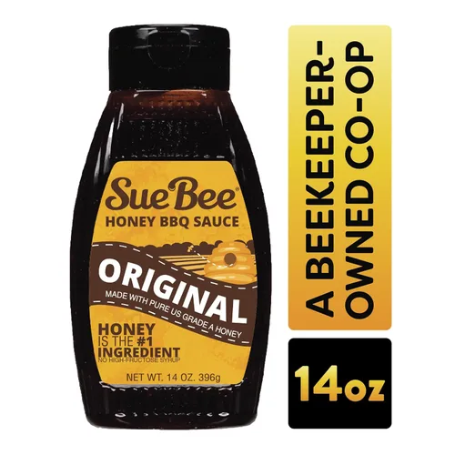 Vista 2 de Sue Bee Salsa BBQ de miel, estilo original, hecha con miel pura, sin gluten, 14 onzas (paquete de 1)