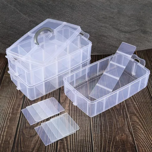 Vista 8 de Caja de almacenamiento apilable de plástico con 30 compartimentos ajustables, 3 niveles, organizadores de manualidades apilables transparentes