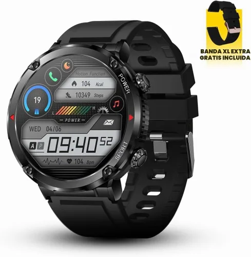 Vista 3 de AlphaGear Bravo XL - Reloj inteligente táctico de cara grande, pantalla grande, batería de 18 días de 600 mAh, llamadas Bluetooth, resistente al