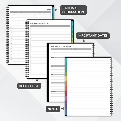 Vista 5 de Planificador Mensual 2026 – Planificador/Calendario 2026, enero de 2026 a diciembre de 2026, Planificadores mensuales con pestañas coloridas
