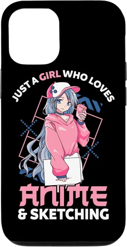 Vista 11 de Funda para iPhone 12, diseño de anime con texto en inglés Just A Girl Who Loves Anime and Sketching