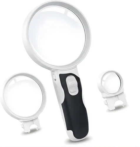 Vista 8 de Deluxe Products Lupa plegable con luz y soporte, 2 en 1, luz de lupa ligera de mano o manos libres. Lente bifocal 2X 5X para manualidades, lectura
