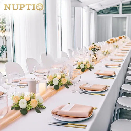Vista 2 de NUPTIO Pequeños anillos de flores para centros de mesa: corona de velas blancas y champán de 9.05 pulgadas para decoración de mesa de Navidad